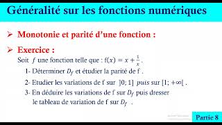 généralités sur les fonctions numériques  variation et parité dune fonction  partie8 [upl. by Bliss]