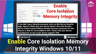 How to Enable Core isolation Memory integrity Feature On Windows 1011  Turn On Memory integrity [upl. by Cardinal]