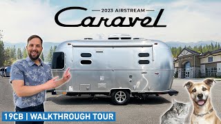 The BEST Small Airstream Layout for PETS  2023 Caravel 19CB Walk Through Tour [upl. by Pardoes]