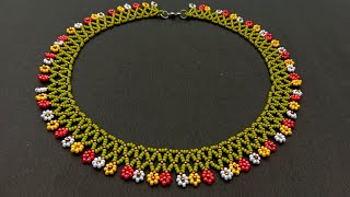 Beaded Flower Chain Necklace Tutorial For BegginersNecklace Making Useful amp Easy [upl. by Eralcyram]