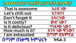 አጫጭር የእንግሊዝኛ አነጋገሮች ክፍል 3 English In Amharicእንግሊዝኛ ቋንቋ ለመማር  እንግሊዘኛ ቋንቋ ለመናገር  ለጀማሪዎች [upl. by Macdonald]