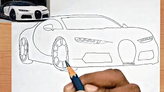 Bugatti Car Drawing 🔥With Simple Steps  Bugatti Chiron  Sports Car Drawing  With only 2 pencils✏️ [upl. by Tayler]