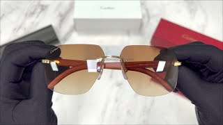 Cartier Brown Wood Rimless Sunglasses  Iconic C Décor  Model CT0041RS 001 [upl. by Norton]