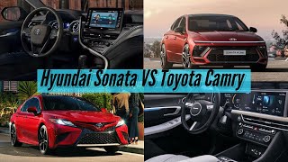 2023 Toyota Camry Hybrid vs 2023 Hyundai Sonata Hybrid Features Compared  Sedans Clash [upl. by Cinimmod]