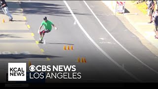 Skateboard legends hit the streets in competition near Sacramento [upl. by Atteuqcaj447]