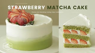 딸기 녹차 생크림 케이크 만들기  Strawberry Green teaMatcha Cake Recipe  いちご抹茶ケーキ  Cooking tree [upl. by Grissom]