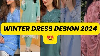 Beautiful plain dress design ideas😍  latest winter Collection👀  trendy dress design with lace [upl. by Araed]