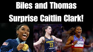 Simone Biles and Gabby Thomas Shock Caitlin Clark at WNBA Game You Wont Believe Their Surprise [upl. by Gnol]