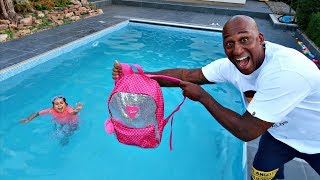 TIANAS SCHOOL BACKPACK IN OUR SWIMMING POOL PRANK [upl. by Nelav909]