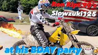 Ronnie Mac 69 Rips 1999 SLOWZUKI RM 125 at his bday party 🎂🍻 [upl. by Adelia]