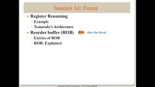 Session 14 Register Renaming Tomasulos Architecture and Reorder Buffer ROB [upl. by Rockwood]