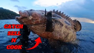 CATCH N SELL  SPEARFISHING PHILIPPINES  MARBLED GROUPER  GIANT TREVALLY MEL SPEARFISHING TV😱 [upl. by Cilla]