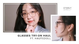 Glasses Try On Haul for Low Bridge Noses  EyeBuyDirect x Hauted0ll [upl. by Hjerpe]