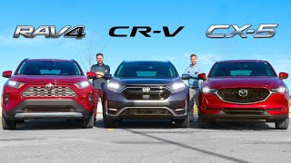 2020 Toyota RAV4 vs Honda CRV vs Mazda CX5  Crossover Fight [upl. by Nilla623]