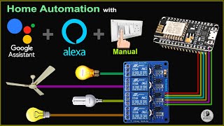 Smart Home with Google Assistant amp Alexa using NodeMCU ESP8266 Manual  Voice  IoT Projects 2021 [upl. by Nyllij]