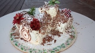 Yule Log or Buche de Noel Cake recipe and decoration [upl. by Whitby]