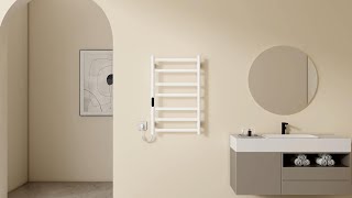 SIOYIE Smart Towel Warmer Electric Heated Towel Rack G301 White Left Product Video [upl. by Milton831]