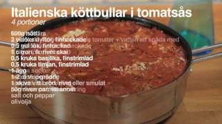 OBH Nordica recept på Italienska köttbullar i tomatsås [upl. by Nauqyt277]