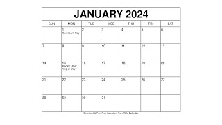 Free Printable January 2024 Calendar Templates With Holidays  Wiki Calendar [upl. by Sher]