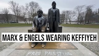 08022024 Berlin Karl Marx amp Friedrich Engels wearing Keffiyeh [upl. by Meesan]