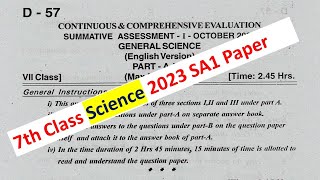 7th class SA1 Science 2023 EM exam question paper October 2023 General Science Paper Telangana TS TG [upl. by Alemahs779]