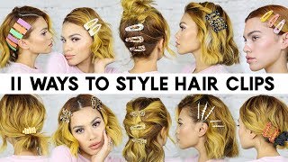 11 EASY Ways to Style HAIR CLIPS for Short Hair Braidless [upl. by Anattar]