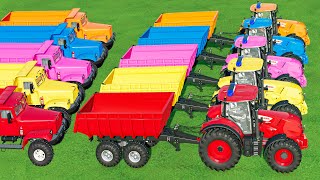 TRANSPORTING CLAAS and McCormickTRACTORs amp FRUITs with FLATBED TRAILER amp GARAGE LOADERS FS22 [upl. by Nirrak]