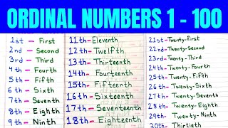 Ordinal Numbers 1100 । Ordinal Numbers for Class 1। Ordinal Numbers List in English Words 1 to 100 [upl. by Lleon255]