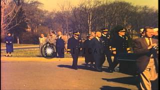 The funeral procession of Rear Admiral Richard Byrd arrives at Fort Meyer Chapel HD Stock Footage [upl. by Nuriel142]