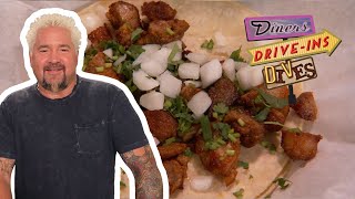 Guy Goes WILD for Carne Adovada Tacos amp Shrimp Burrito  Diners DriveIns and Dives  Food Network [upl. by Ahseei724]