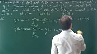 The solubilities of AgCl and AgBr in water are 105 and 106 molL If an equimolar mixture of AgCl [upl. by Sethi]