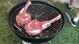 How To Grill Tomahawk Rib Eye Steaks on a Weber Grill With a BBQ Dragon Spin Grate [upl. by Latsyrhk]