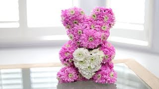 DIY FLOWER BEAR REAL FLOWERS [upl. by Jonie]