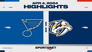 NHL Highlights  Blues vs Predators  April 4 2024 [upl. by Atiragram]