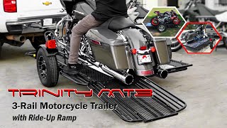 Trinity MT3 Folding 3 Rail Ride Up Motorcycle Trailer – Cruisers Sportbikes Dirtbikes [upl. by Choong]