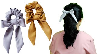 How to Make Scrunchies Easy for Beginners  DIY Knot Bow Scrunchie [upl. by Aihtennek]