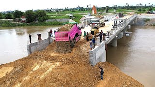 Construction of earthworks under the bridge to strengthen the foundation By operator KMS D31P Dozer [upl. by Nairam]