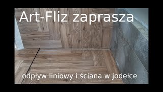 Odpływ liniowy i ściana z płytek 120x20 w jodełkę [upl. by Elmo]