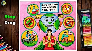 International Day Against Drug Abuse Poster Drawing  Say No To drug Drawing  Stop Drug Drawing [upl. by Shwalb]