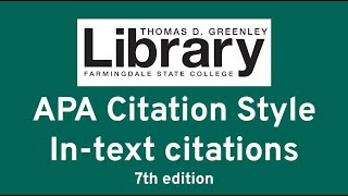 APA Citation Style InText Citations 7th edition [upl. by Ycul]