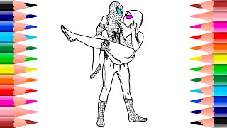 SpiderMan Kiss Gwen Stacy  Coloring Page  Gwen Stacy Kiss Peter Parker  The SpiderVerse [upl. by Oliric]