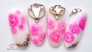 Easiest Roses Nail Art Ever 🌹🤗 Dotting tool and blooming gel rose nail art Simple nail design [upl. by Etteraj]