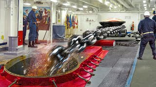 US Navy Dropping Massive Anchor Chain to Stop a Moving Aircraft Carrier [upl. by Clayborne103]