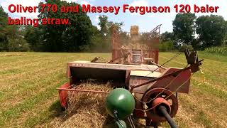 Raking and Baling Straw with an Oliver 77 and 770 [upl. by Ruel890]