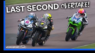 Podium Place Stolen On The Line  British Superbikes 2023 Thruxton Sprint Race  Eurosport [upl. by Ysdnyl]