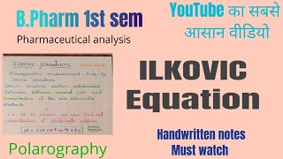 Ilkovic Equation ll Polarography measurement ll BPharm 1st sem ll pharmaceutical analysis youtube [upl. by Noswal]