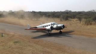 Beech 18 landing at Mongena Game Lodge [upl. by Nauqel295]