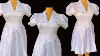 How to cut and sew a pleated dress with cape and corset [upl. by Ytrebil]