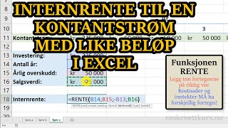 Eksempel Finne internrente til en kontantstrøm med like beløp i Excel [upl. by Elauqsap]