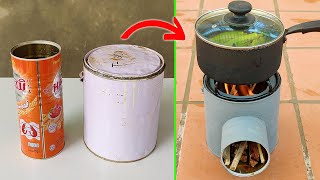 Creative Mini Firewood Stove from Tin  How to Cast A Stove from Tin [upl. by Odlamur]